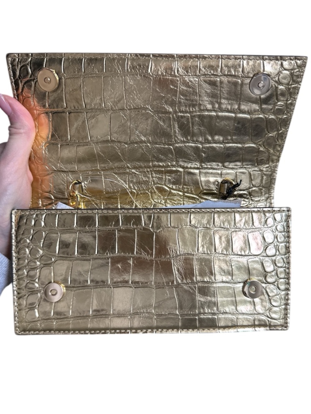 ALEXIS BITTAR Lioness Metallic Croc Embossed Leather Top-Handle Bag - Picture 12 of 12
